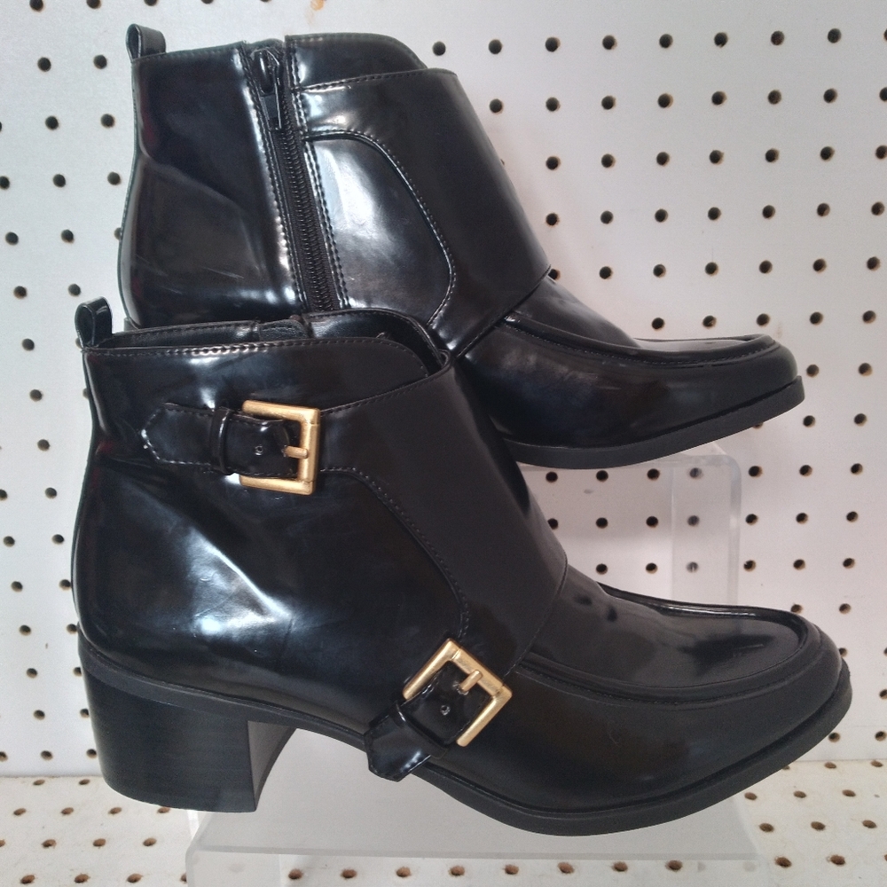 Anne Klein| Black Shoes | Women Patent Buckle Accent 2" Low Chunky Block Heel - Picture 3 of 12